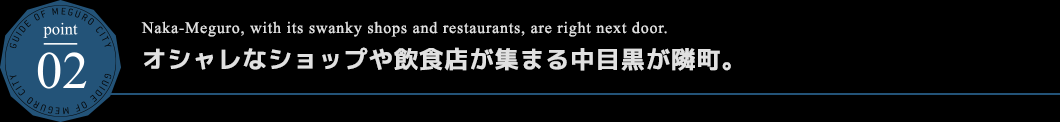 オシャレなショップや飲食店が集まる中目黒が隣町。