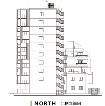 NORTH　北側立面図