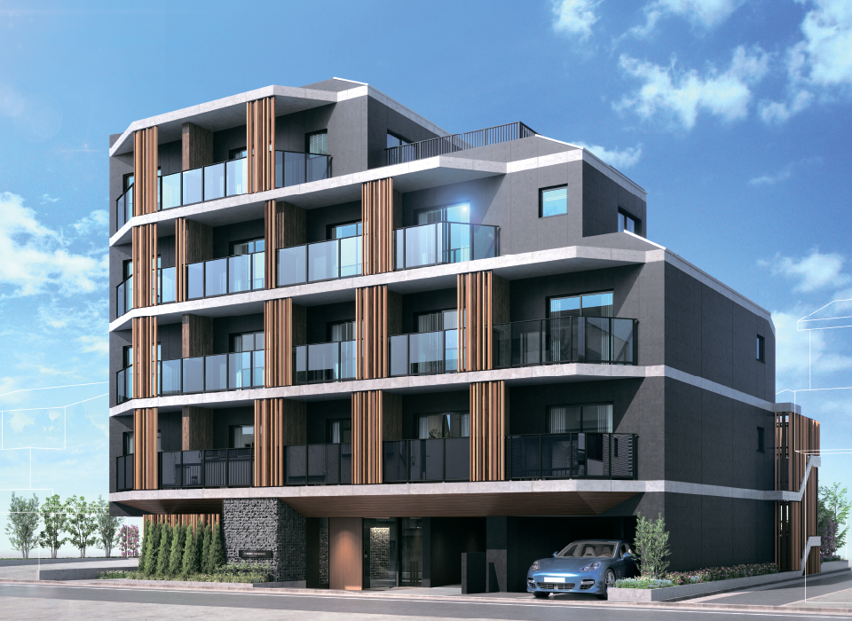 街に溶け込みながらも存在感を主張する木と石の素材感が紡ぐ邸宅。