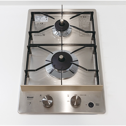 ステンレストッププレート仕様のガスコンロ