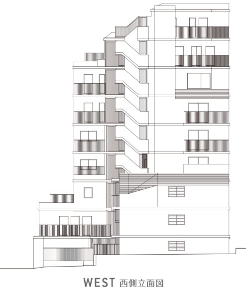 WEST 西側立面図